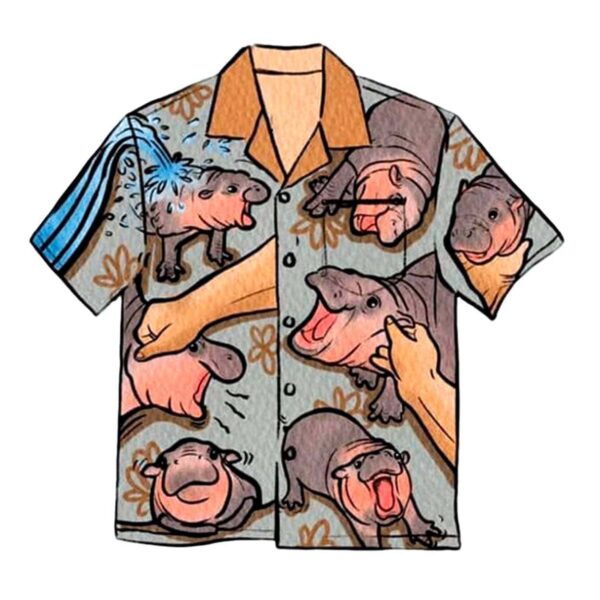 Moo Deng Cute Baby Hippo Hawaiian Shirt 2