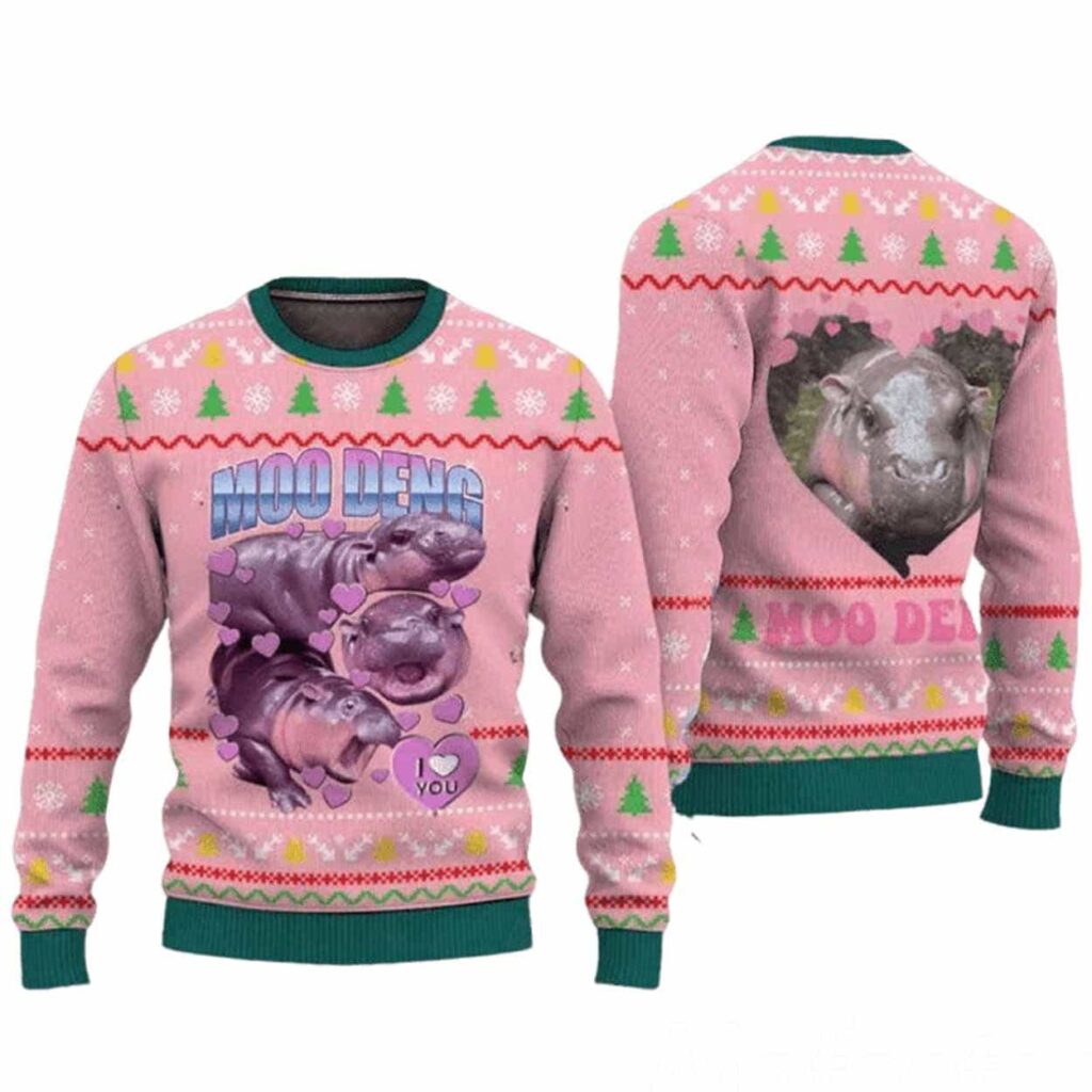 Moo Deng I Love You Ugly Christmas Sweater