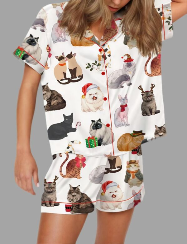 12 Cats Of Christmas Satin Pajama Set For Women