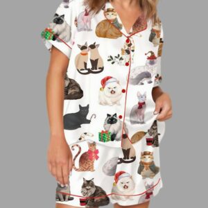 12 Cats Of Christmas Satin Pajama Set For Women