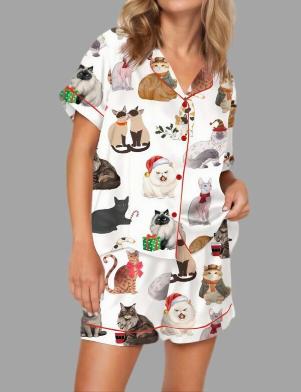 12 Cats Of Christmas Satin Pajama Set For Women