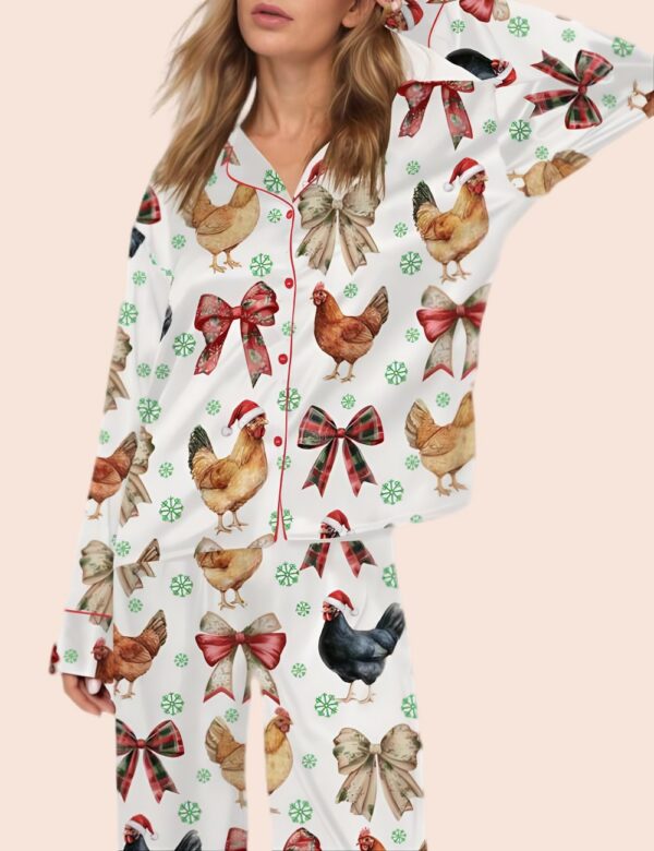 Christmas Chicken Coquette Satin Pajama Set