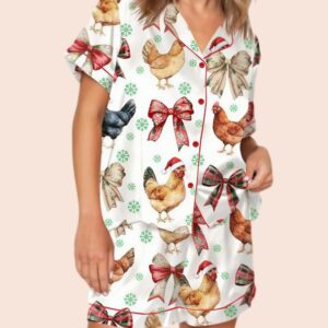 Christmas Chicken Coquette Satin Pajama Set