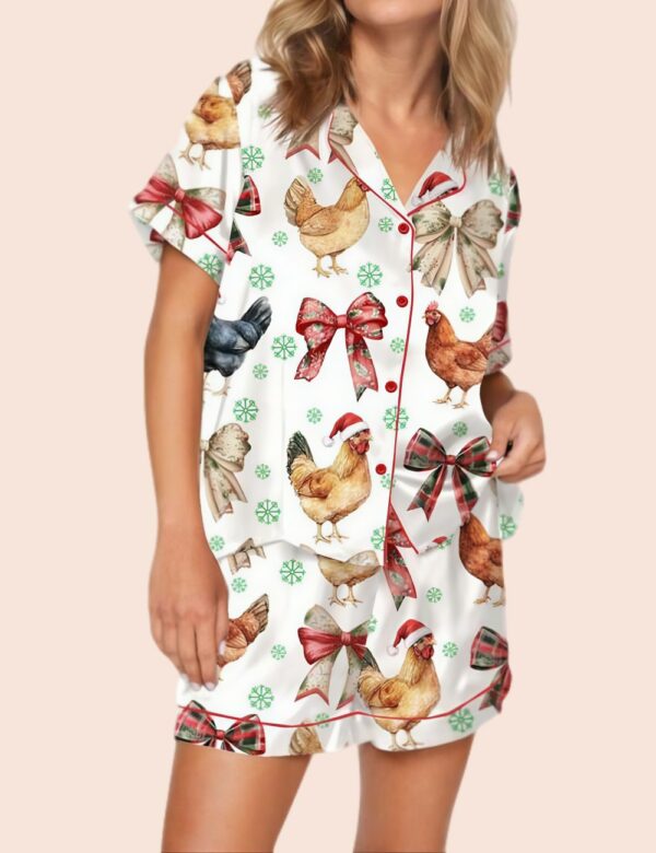 Christmas Chicken Coquette Satin Pajama Set