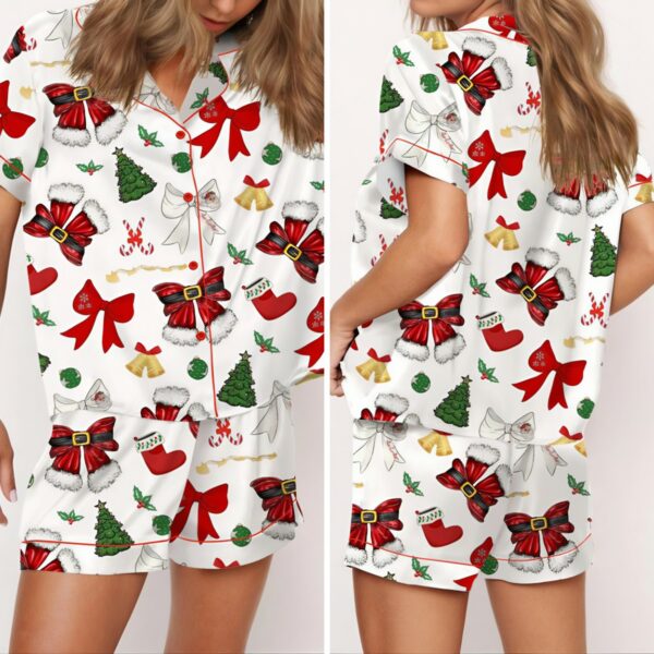 Christmas Santa Bow Satin Pajama Set