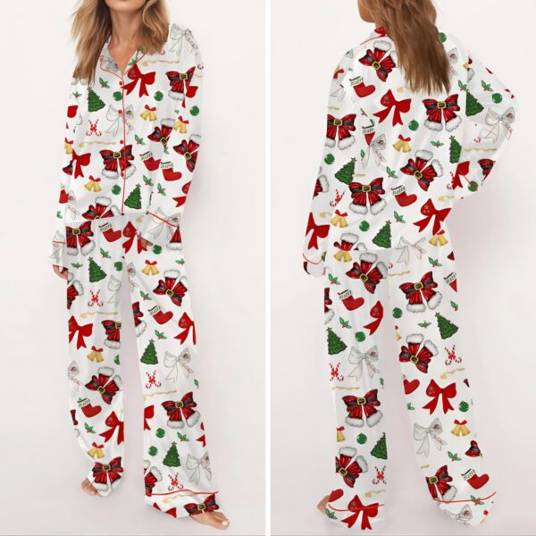 Christmas Santa Bow Satin Pajama Set