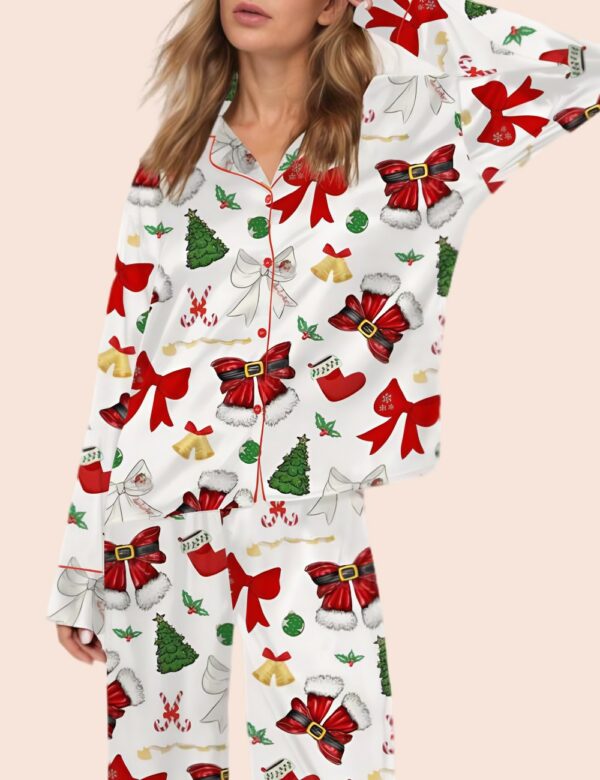 Christmas Santa Bow Satin Pajama Set