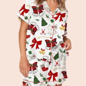 Christmas Santa Bow Satin Pajama Set