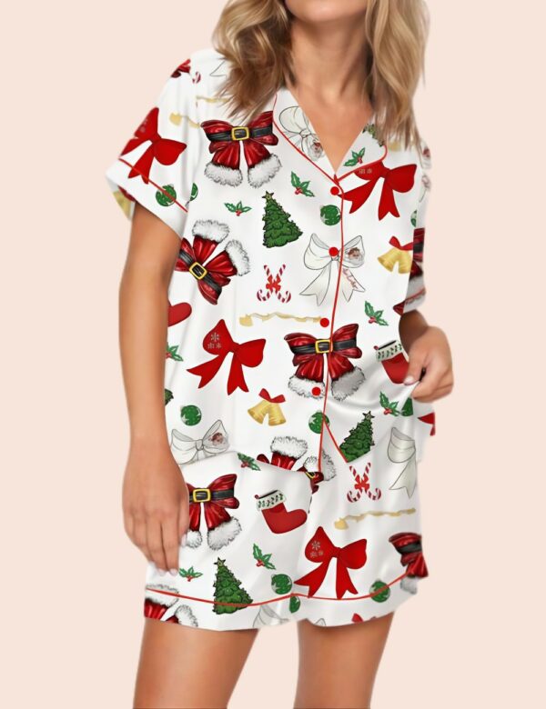 Christmas Santa Bow Satin Pajama Set