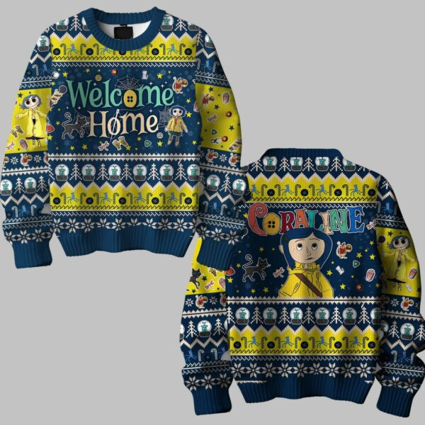 Coraline Welcome Home Ugly Christmas Sweater