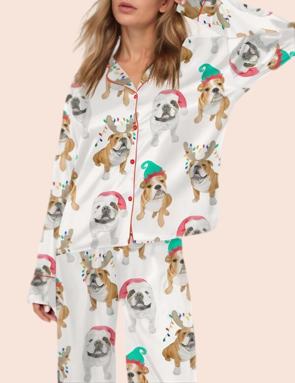 Fun Holiday French Bulldog Christmas Satin Pajama Set