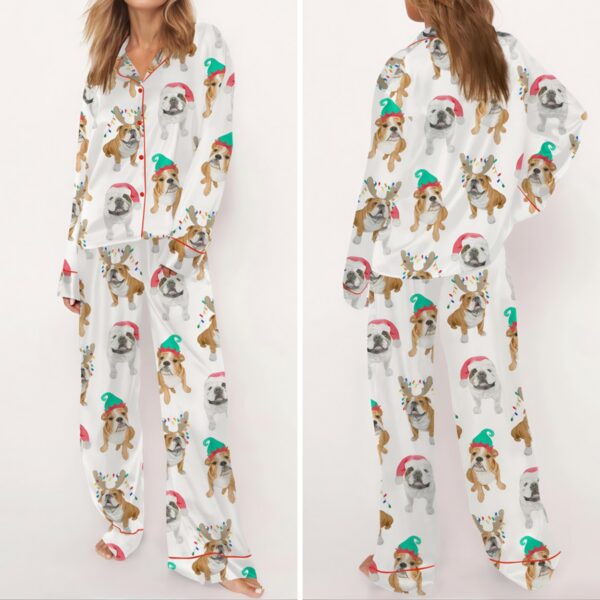 Fun Holiday French Bulldog Christmas Satin Pajama Set