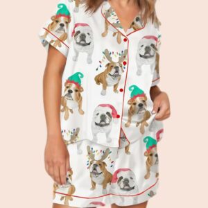 Fun Holiday French Bulldog Christmas Satin Pajama Set