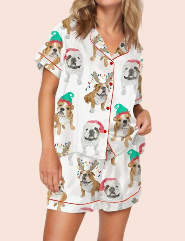 Fun Holiday French Bulldog Christmas Satin Pajama Set