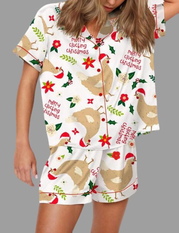 Merry Clucking Christmas Satin Pajama Set