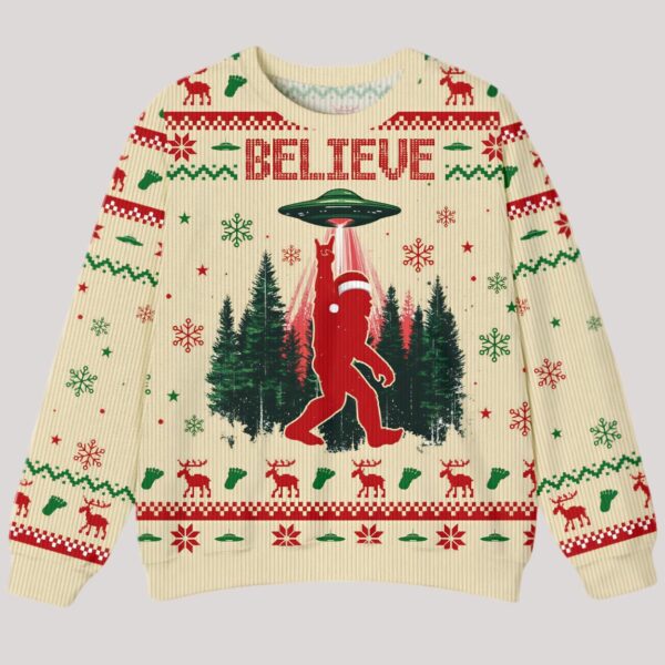 Believe In Bigfoot UFO Ugly Sweater