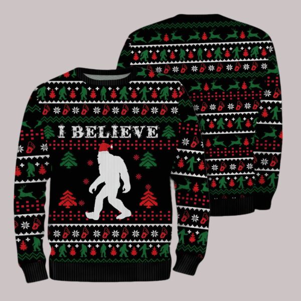 Bigfoot I Believe Christmas Ugly Sweater2