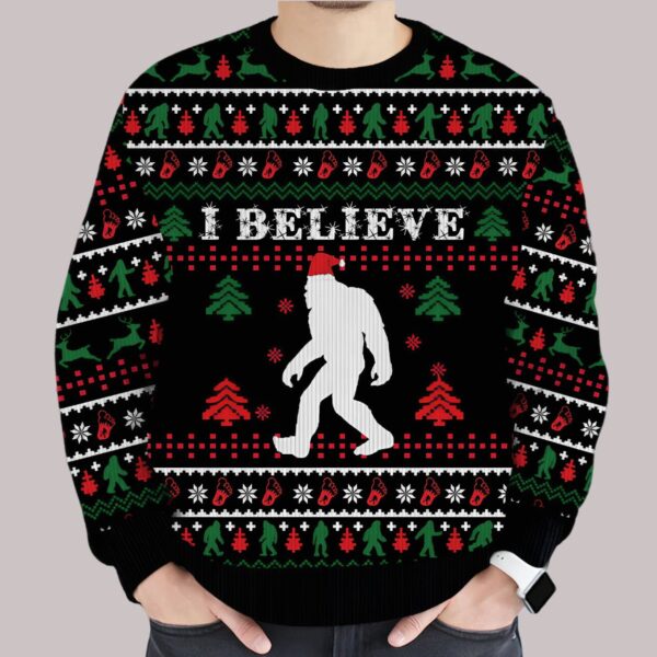 Bigfoot I Believe Christmas Ugly Sweater3