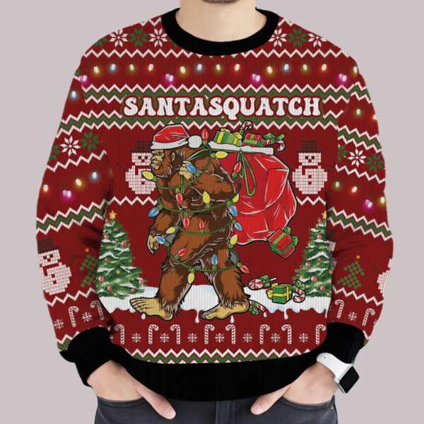 Bigfoot Santasquatch Christmas Ugly Sweater3