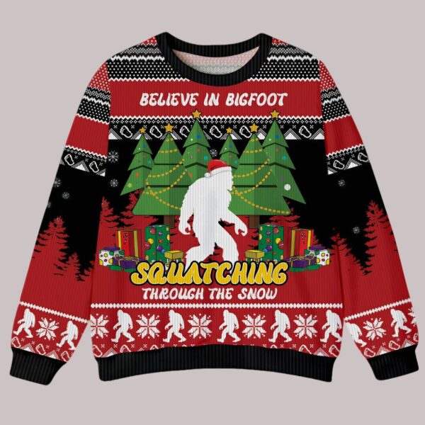 Bigfoot Squatching Through The Snow Christmas Ugly Sweater