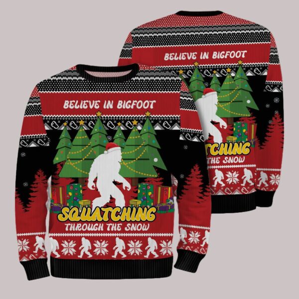 Bigfoot Squatching Through The Snow Christmas Ugly Sweater1