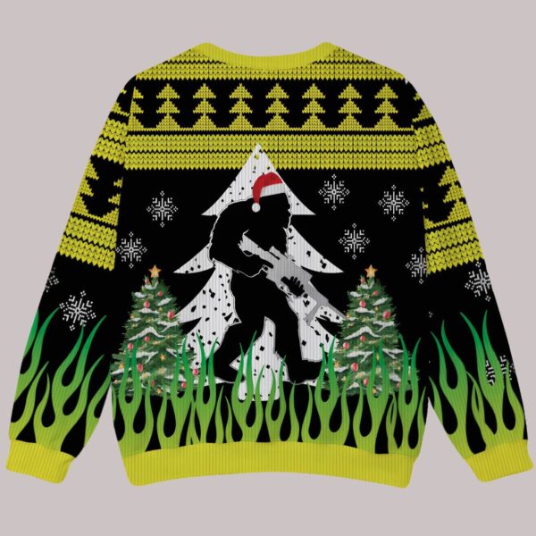 Bigfoot With Gun On Fire Christmas Ugly Sweater2