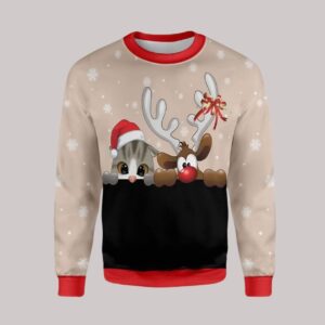 Cat and Reindeer Ugly Christmas Sweater