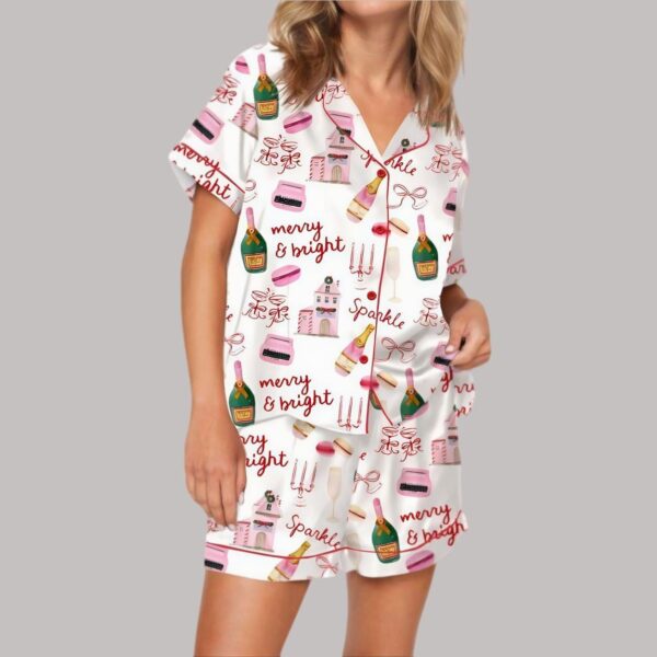 Christmas Pink Champagne Macarons Satin Pajama Set2