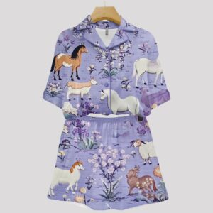 Farm Horses And Sheep Flower Art Print Pajama Set