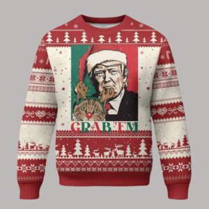 Grab 'Em Trump Hug Reindeer Cat Ugly Sweater