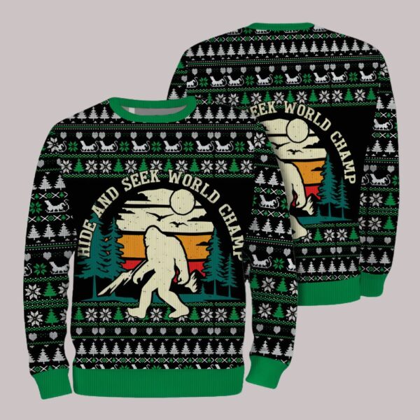 Hide And Seek World Champ Bigfoot Christmas Ugly Sweater1