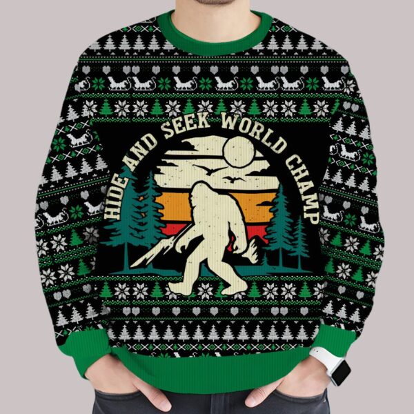 Hide And Seek World Champ Bigfoot Christmas Ugly Sweater3