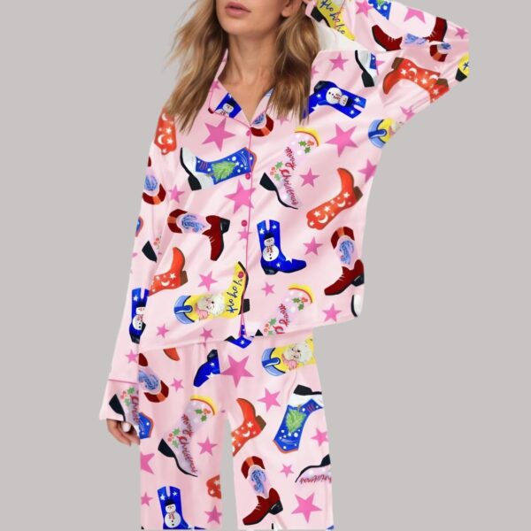 Howdy Holidays Cowboy Boot Satin Pajama Set3