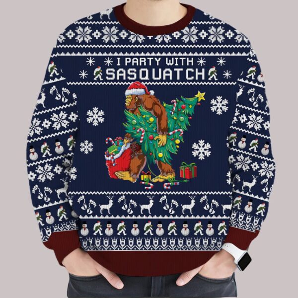 I Party With Sasquatch Christmas Ugly Sweater3