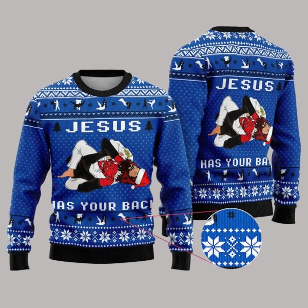 Jesus Has Your Back Jiu Jitsu Ugly Christmas Sweater