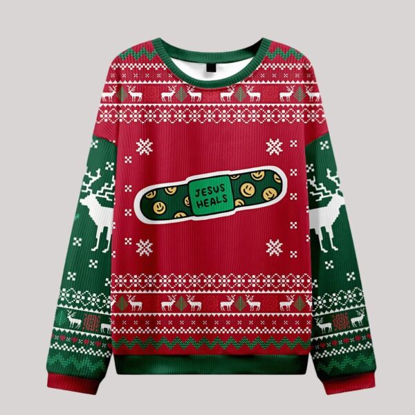 Jesus Heals Green Christian Ugly Christmas Sweater3