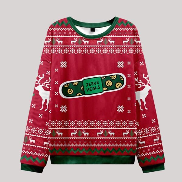 Jesus Heals Green Christian Ugly Christmas Sweater5