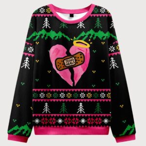 Jesus Heals Pink Heart Christian Ugly Christmas Sweater