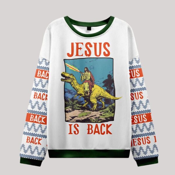 Jesus Riding Dinosaur Christian Ugly Christmas Sweater