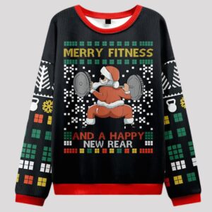 Merry Fitness And A Happy New Rear Theme Ugly Sweater