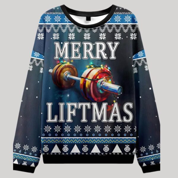 Merry Liftmas Barbell Fitness Theme Ugly Sweater