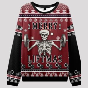 Merry Liftmas Skull Theme Ugly Sweater