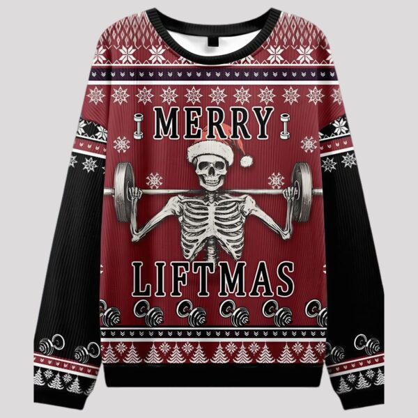 Merry Liftmas Skull Theme Ugly Sweater