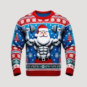 Muscular Santa Claus Gym Lifting Ugly Christmas Sweater