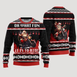 Oh What Fun It Is To Ride Santa Drive Motorbike Christmas Sweater