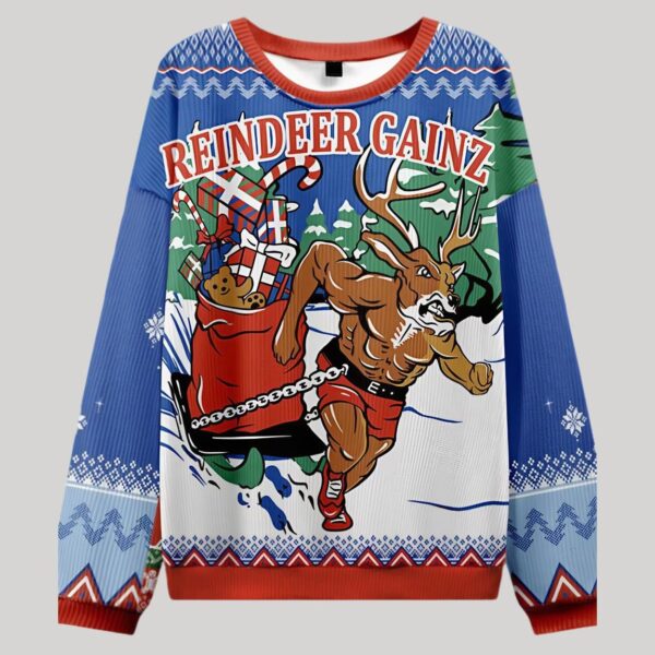 Reindeer Gainz Fitness Theme Ugly Sweater