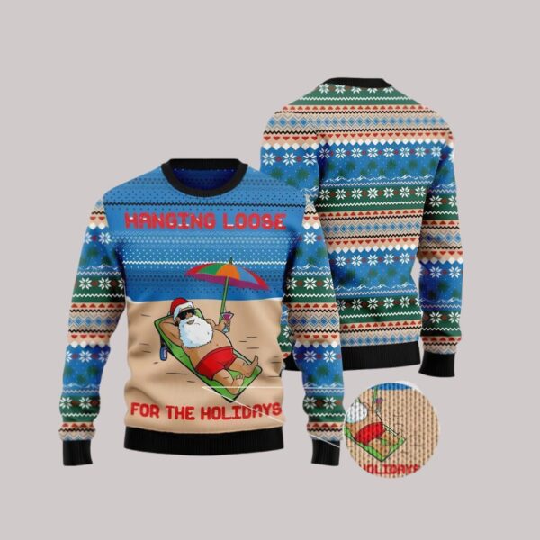 Santa Claus Hanging Loose For The Holiday Ugly Christmas Sweater