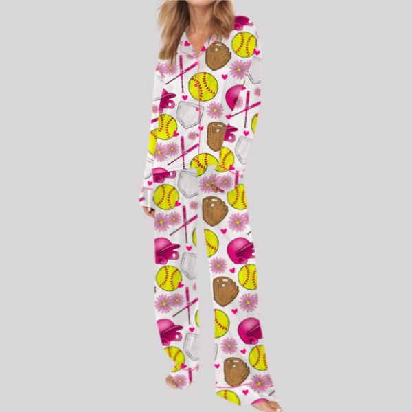 Softball Flower Satin Pajama Set1