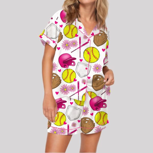 Softball Flower Satin Pajama Set5