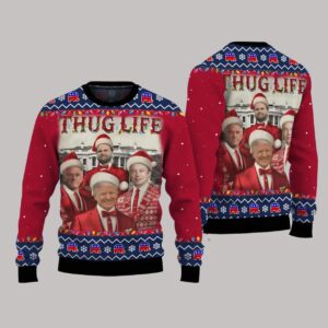 Thug Life Trump Vance Elon Musk Kennedy Jr Ugly Christmas Sweater